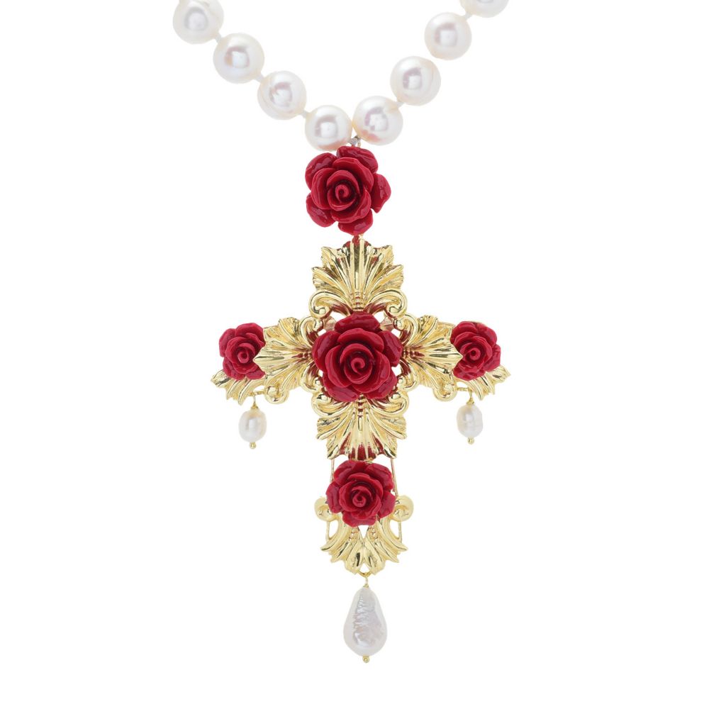 graziella-23k-gold-plated-carved-rose-cross-pendant-w-cultured-pearl-necklace
