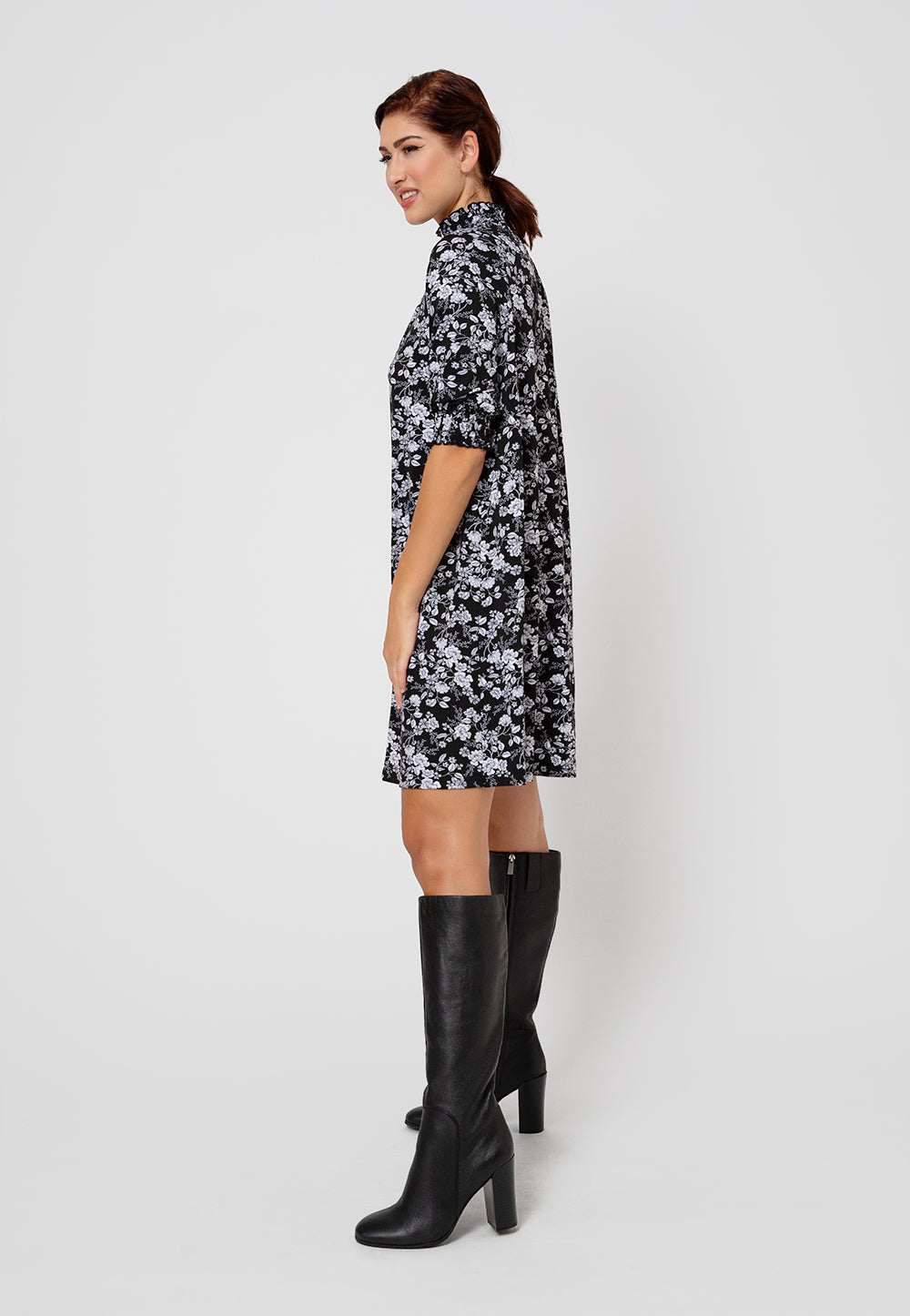 Leota Women's Raelyn Floral Mock Neck Dress Black