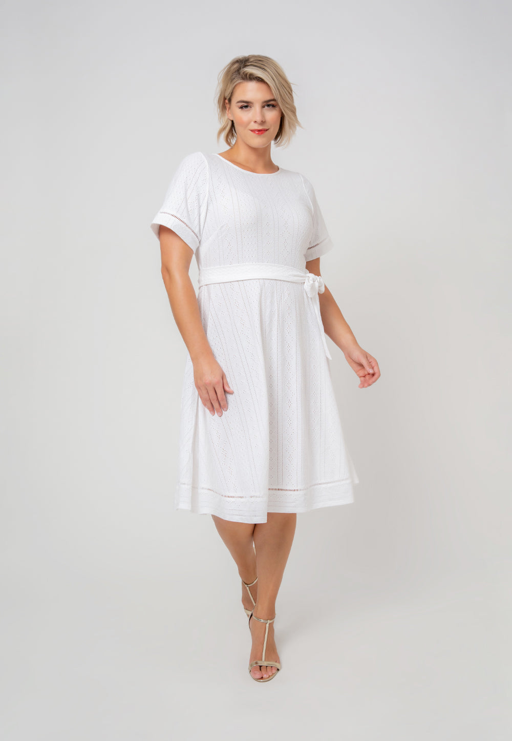 Leota Women's Genesis Eyelet Jersey Dress White Size 1X