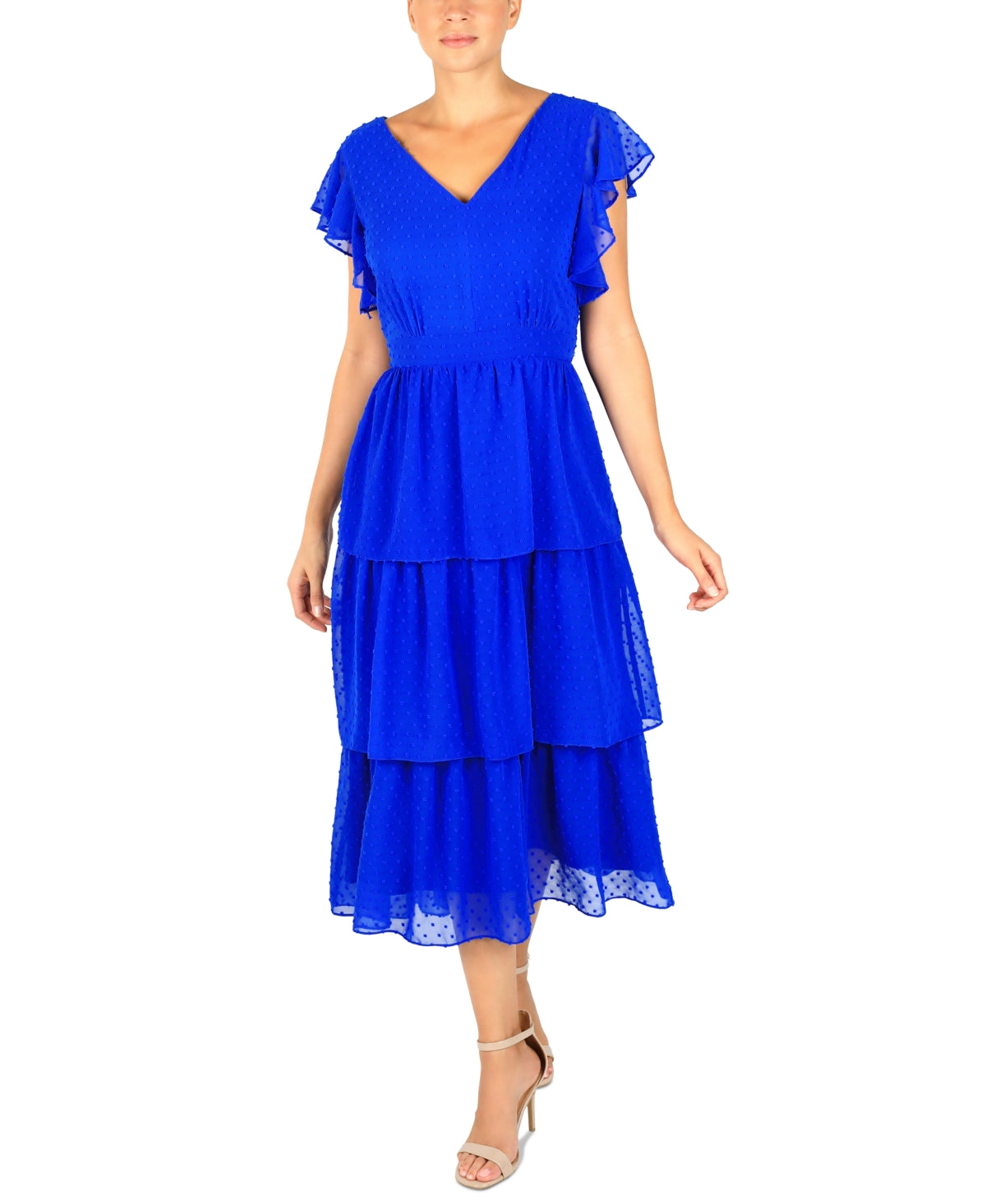 Flutter Sleeve Chiffon Midi Dress