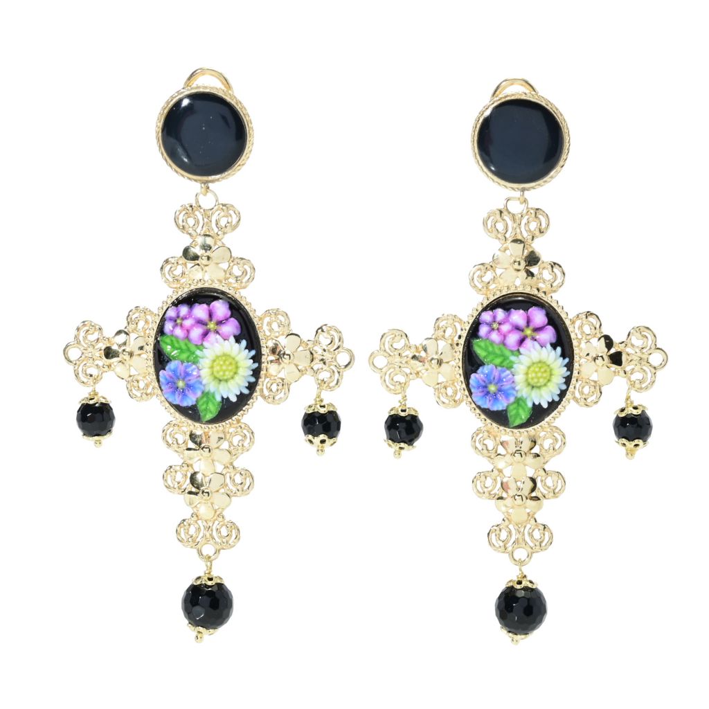 graziella-23k-gold-plated-carved-resin-black-onyx-cross-earrings