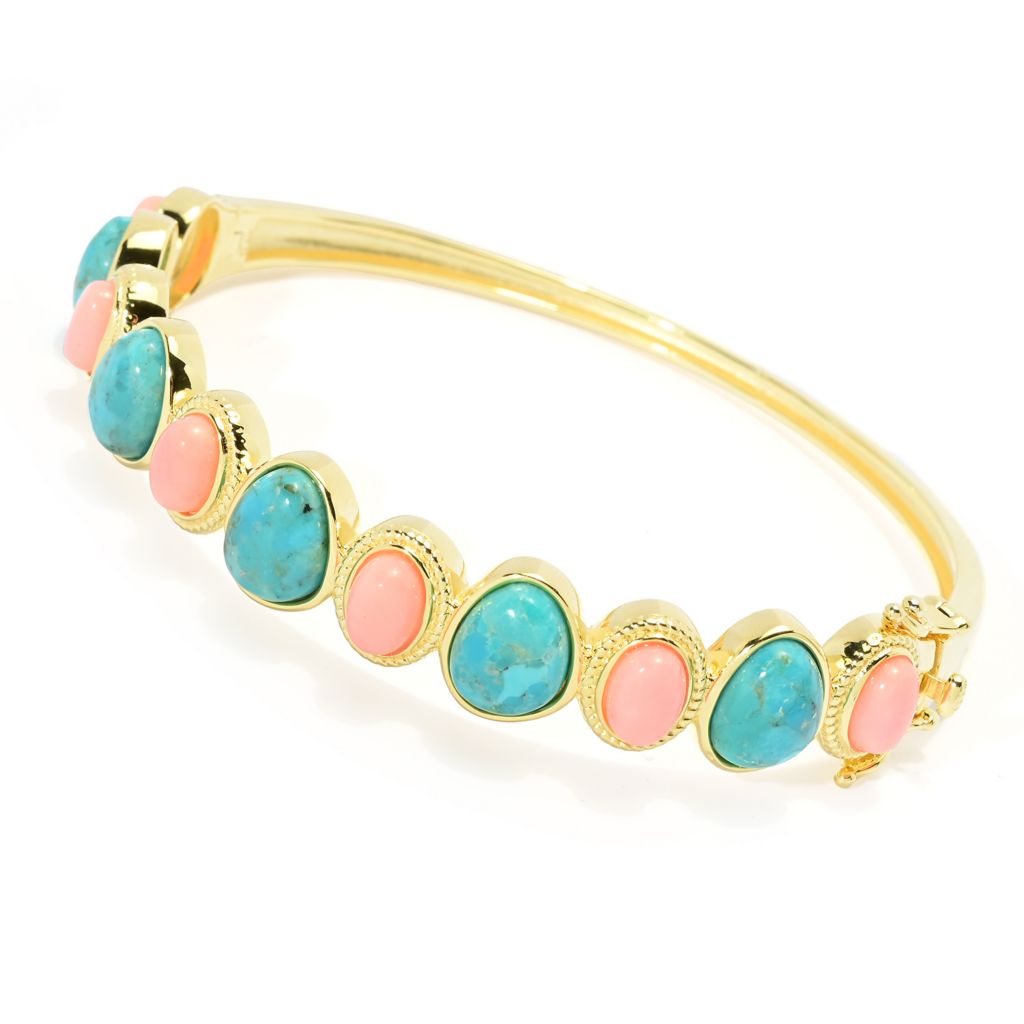 elemental-gems-salmon-coral-blue-mohave-turquoise-hinged-bangle-bracelet