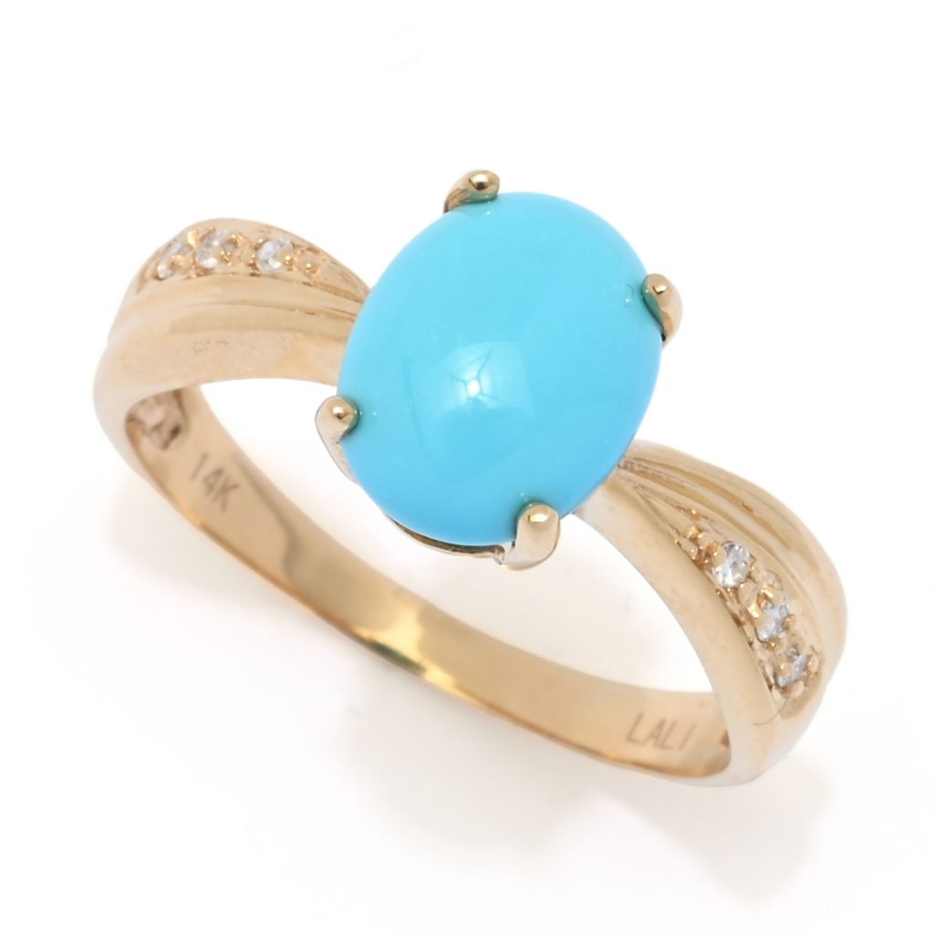 lali-jewels-14k-gold-polished-9x7mm-turquoise-diamond-ring-2-4-grams