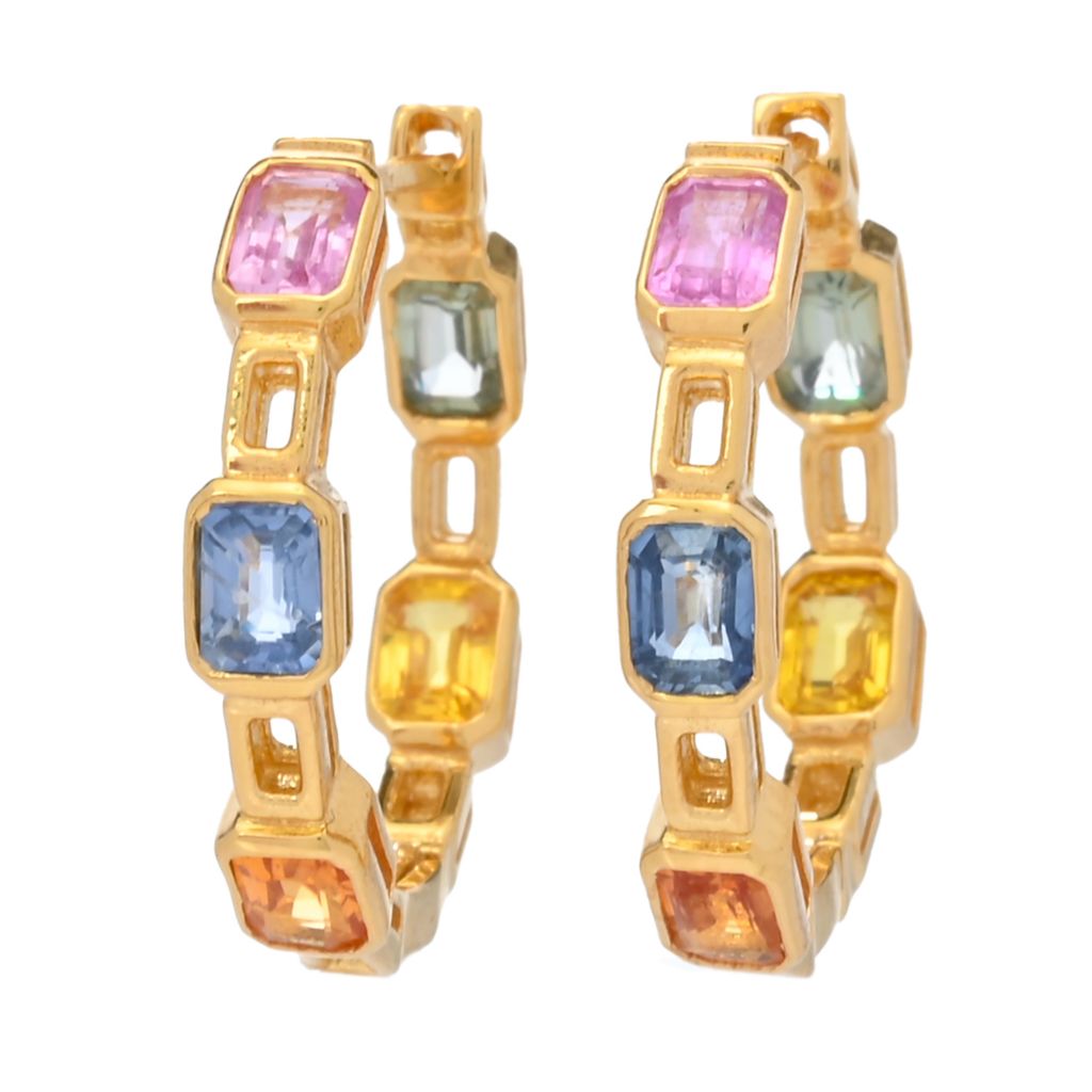 18k-gold-plated-3-00ctw-octagon-multi-sapphire-hoop-earrings