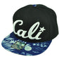 Cali California 3D Hawaiian Floral Flower Brim Hat Cap Snapback BLK Blue White