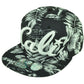 Cali California All Over Hawaiian Floral Hat Cap Nylon Snapback BLK White Palms