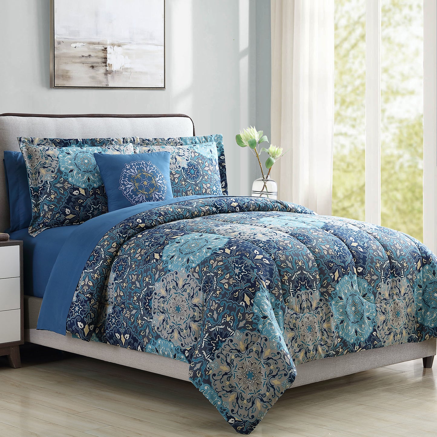 Granada Reversible Queen Bedding Set  Blue