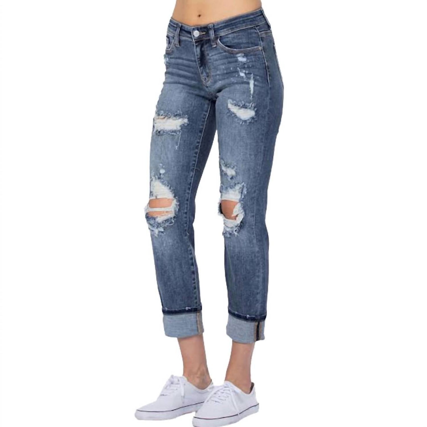 Judy Blue - Mid Rise Cuffed Boyfriend Fit Jeans