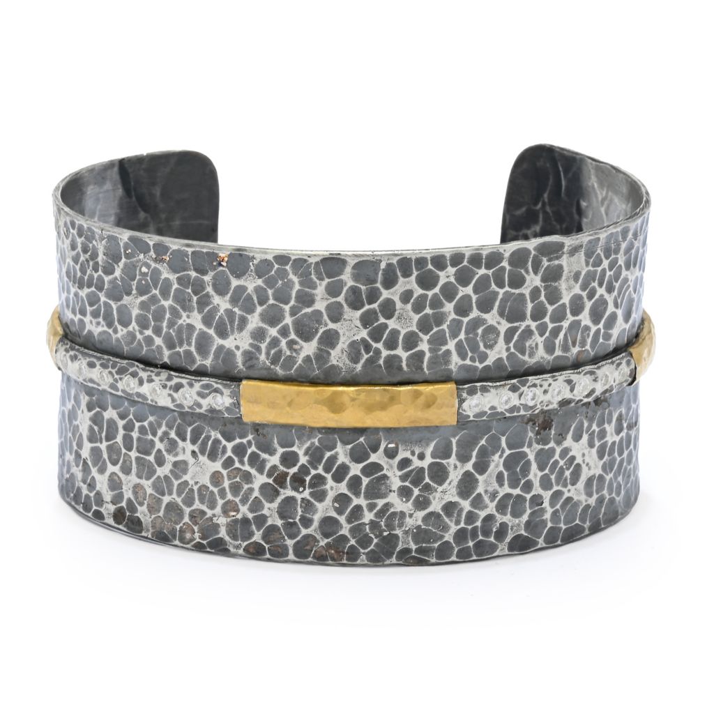 anatolia-by-cevherun-24k-gold-accented-hammered-0-21ctw-diamond-wide-cuff-bracelet