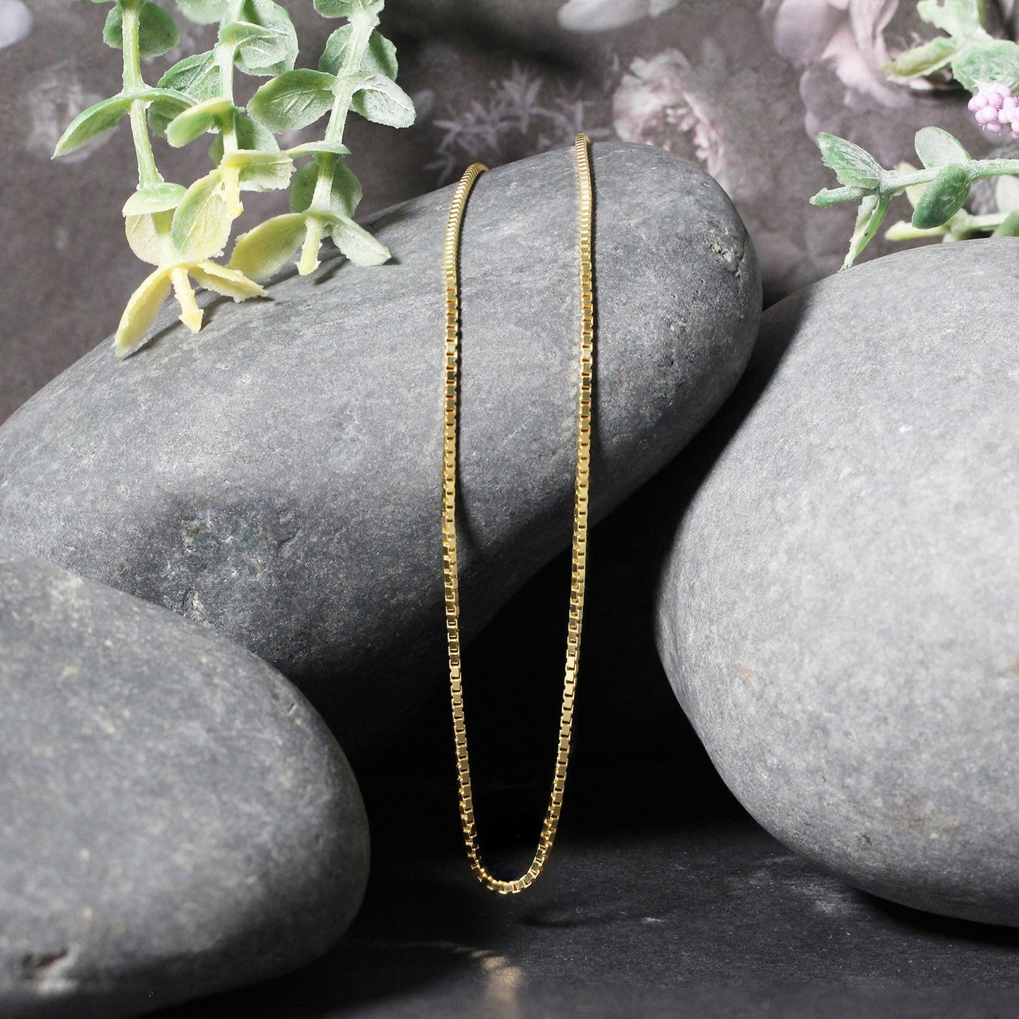 14k पीली गोल्ड क्लासिक बॉक्स चेन 1.1mm