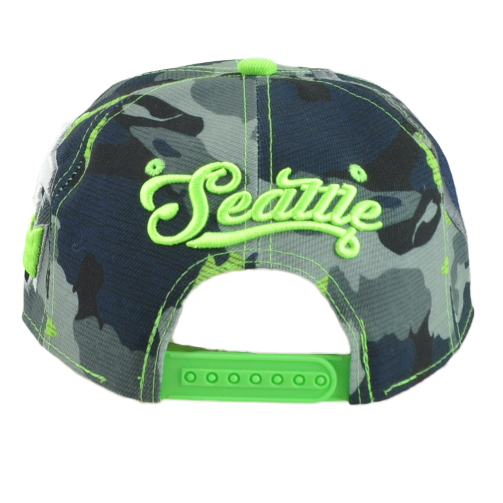 Seattle Seahawks Theme Football City Flat Bill Adjustable Helmet Camo Hat Cap