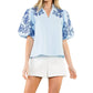 Thml - Embroidered Puff Sleeve Textured Top
