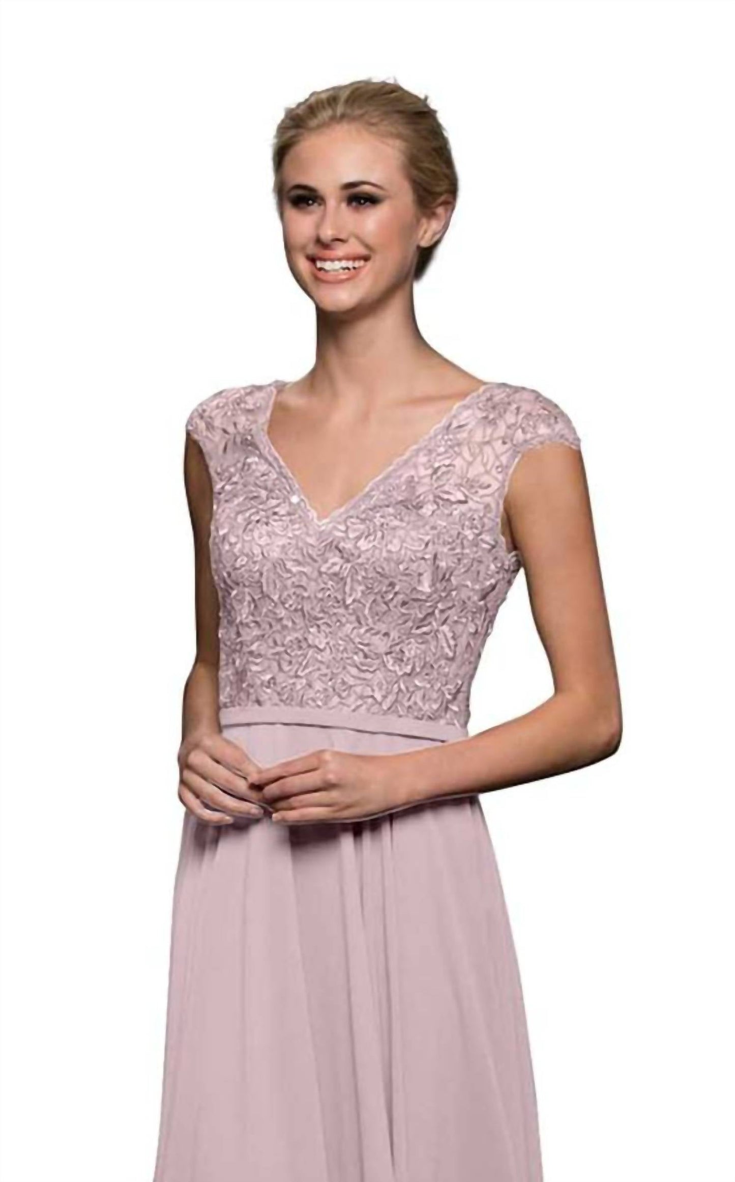Marsoni By Colors - Women's Embellished V-neck Chiffon A-line Dress