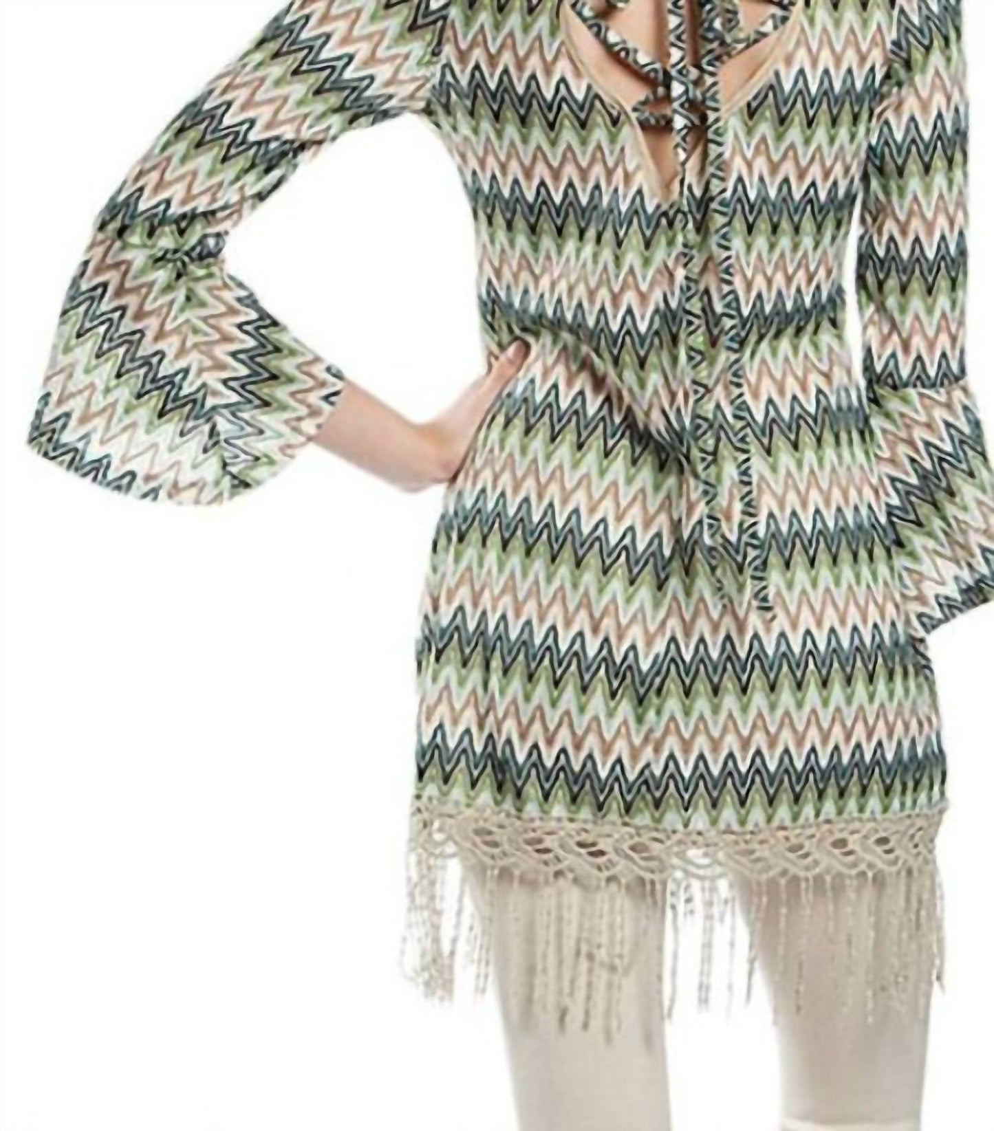 A'Reve - Back Lace Up Fringe Tunic Top