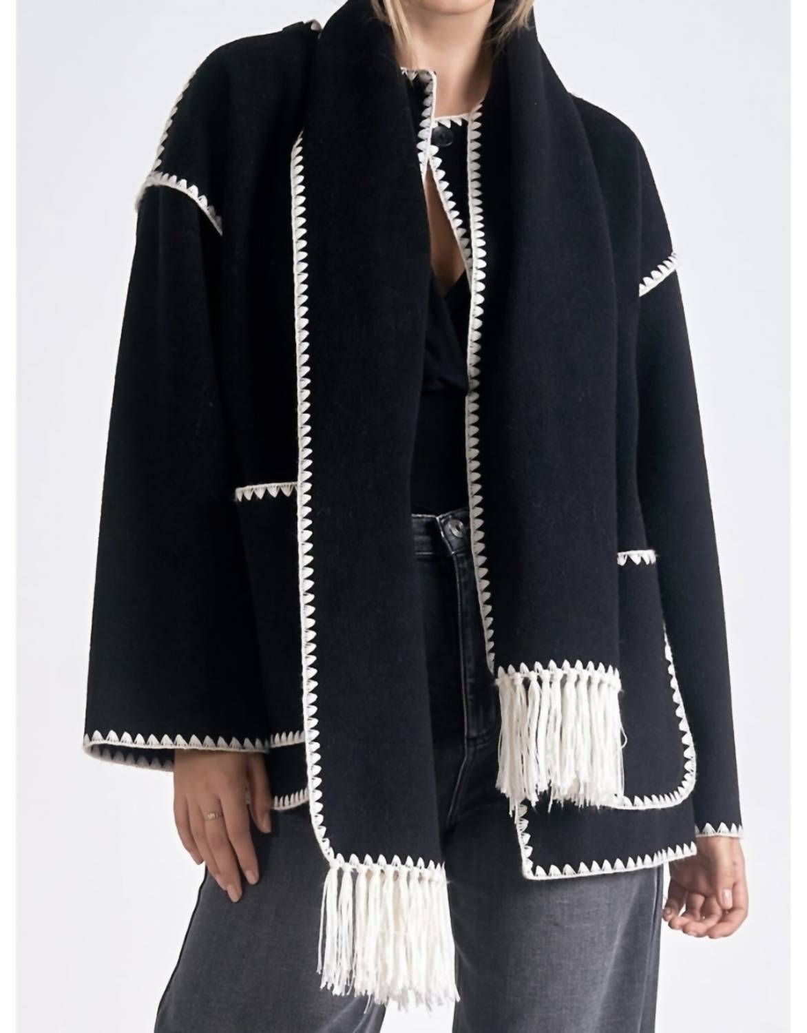 Elan - Jacket with Top Stitch and Removeable Scarf
