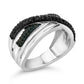 Sterling Silver 1/2 Cttw Black and Blue Diamond Crossover Bypass Ring