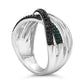 Sterling Silver 1/2 Cttw Black and Blue Diamond Crossover Bypass Ring