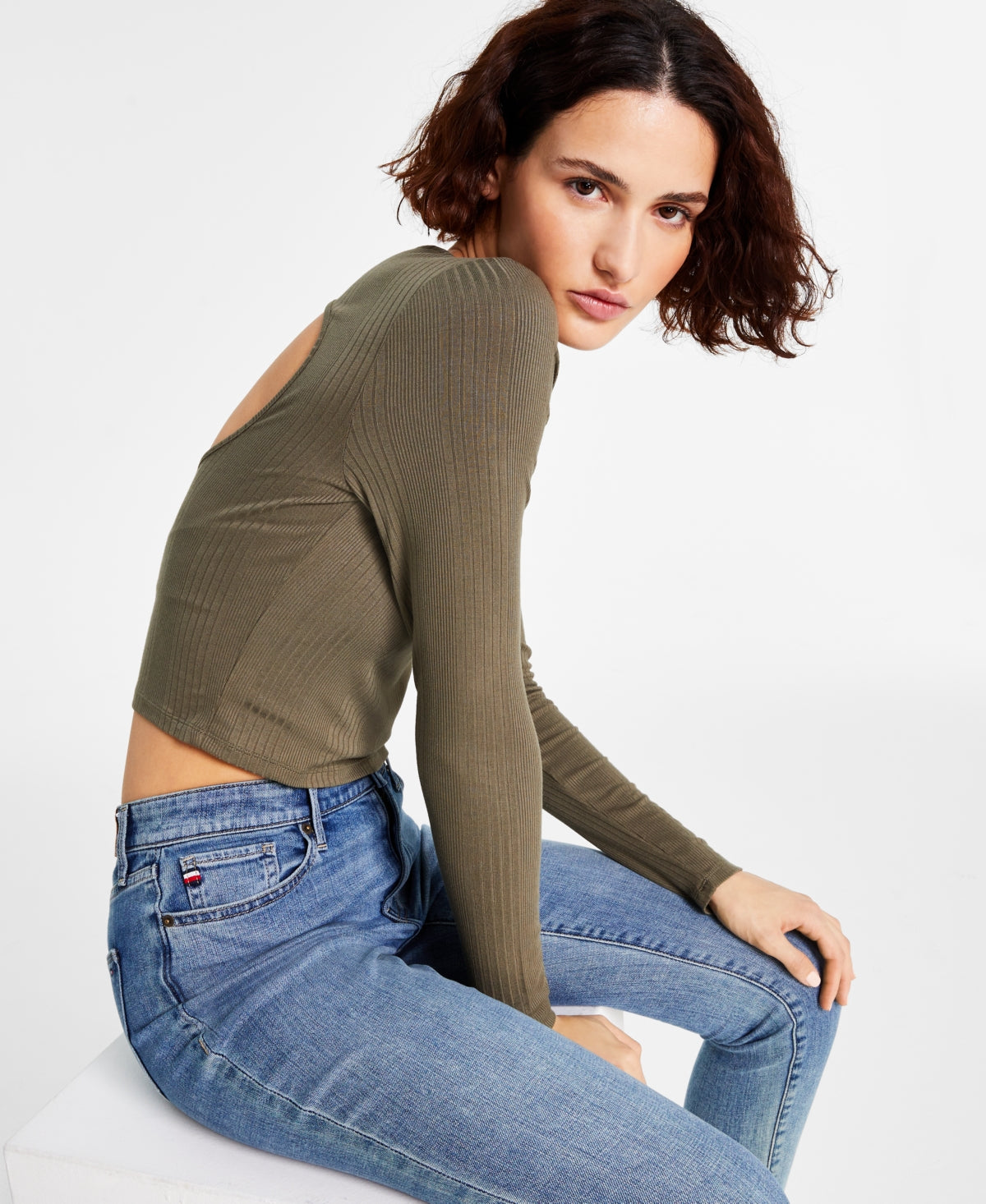 Tommy Jeans Women's Back-Cutout Ribbed Long-Sleeve Top