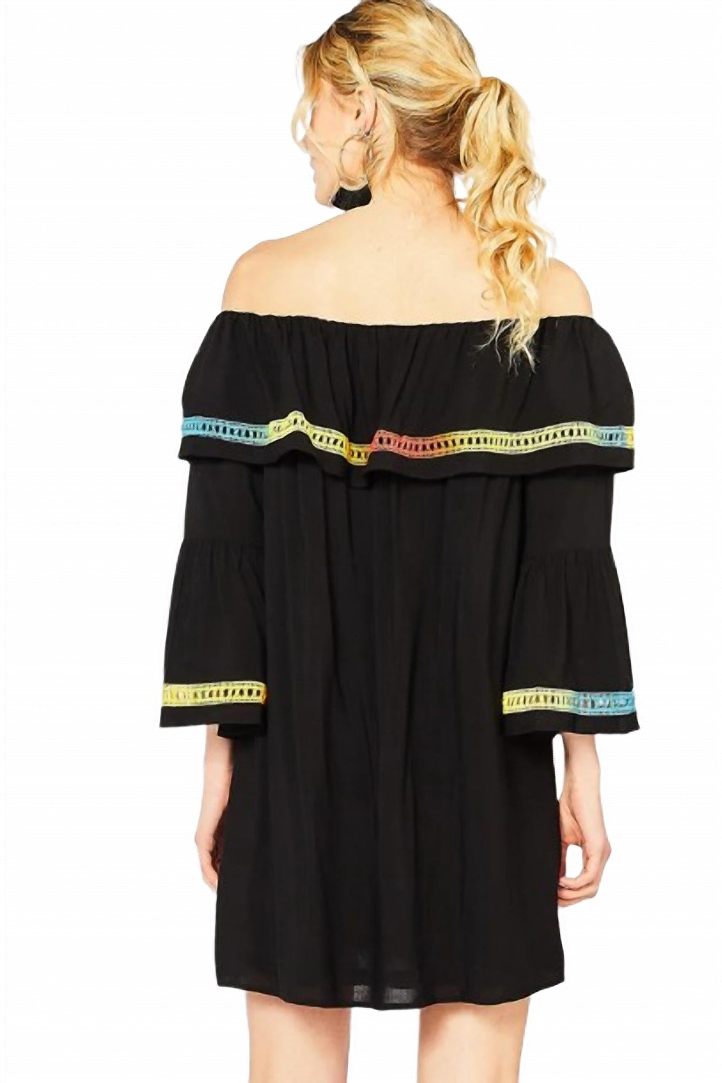 Entro - Off The Shoulder Bell Sleeve Dress