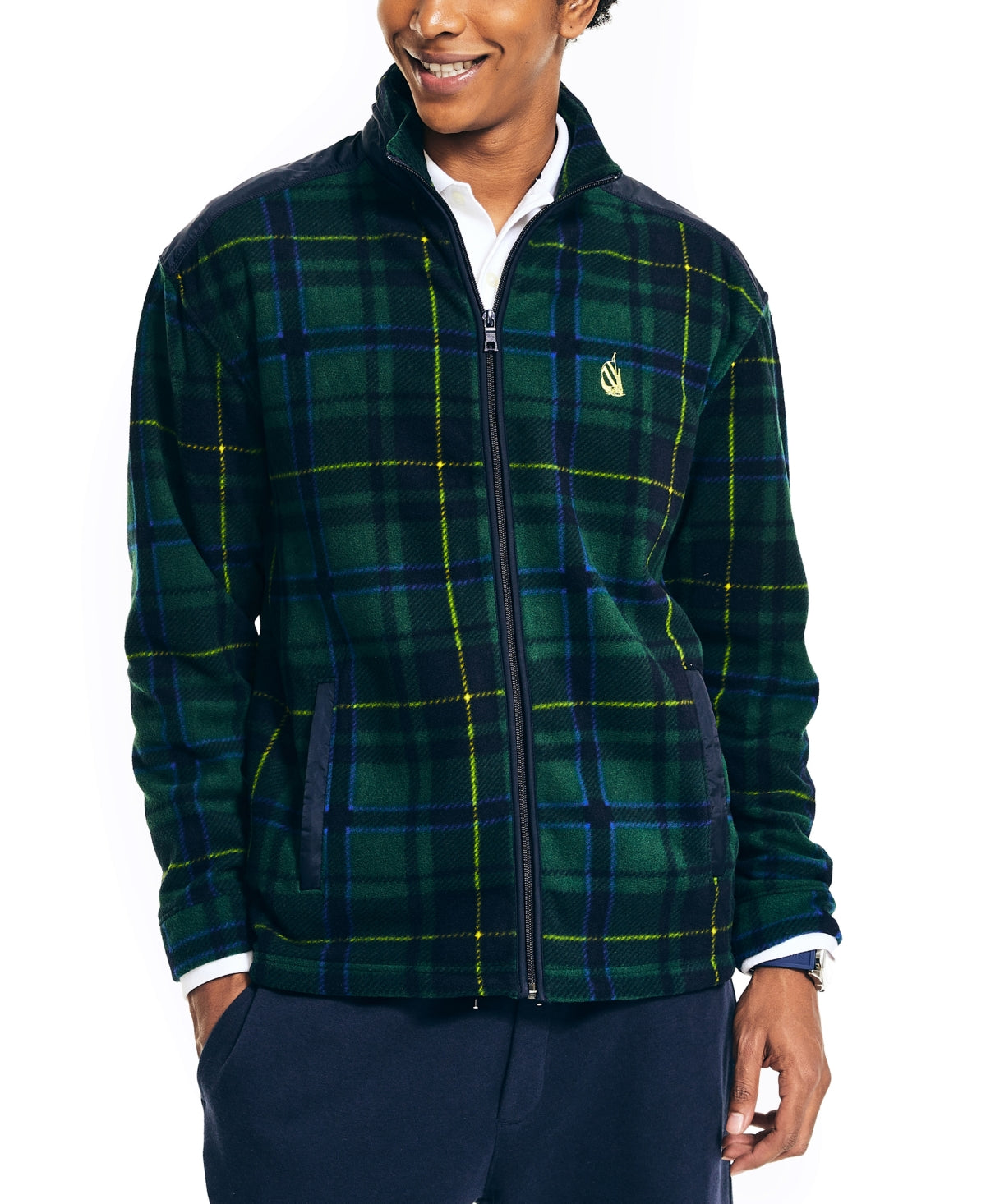nautica-mens-plaid-full-zip-fleece-jacket-green