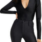 Good American High Shine Compression V-Neck Thong Bodysuit in Black, Size 3