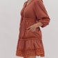 Entro - Rust Lace Inset Smocked Waist Short Dress