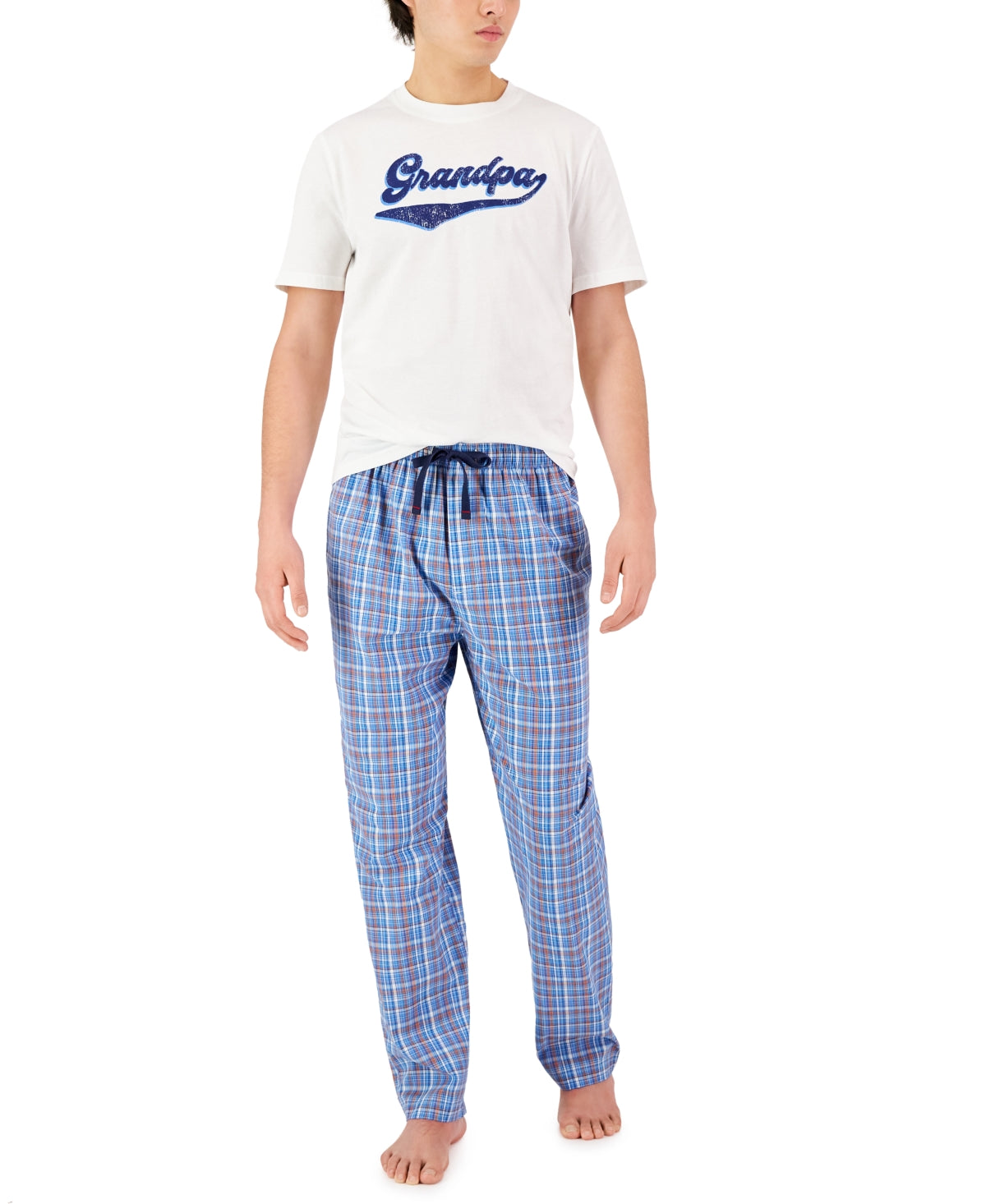 mens-grandpa-style-top-plaid-pants-pajama-set