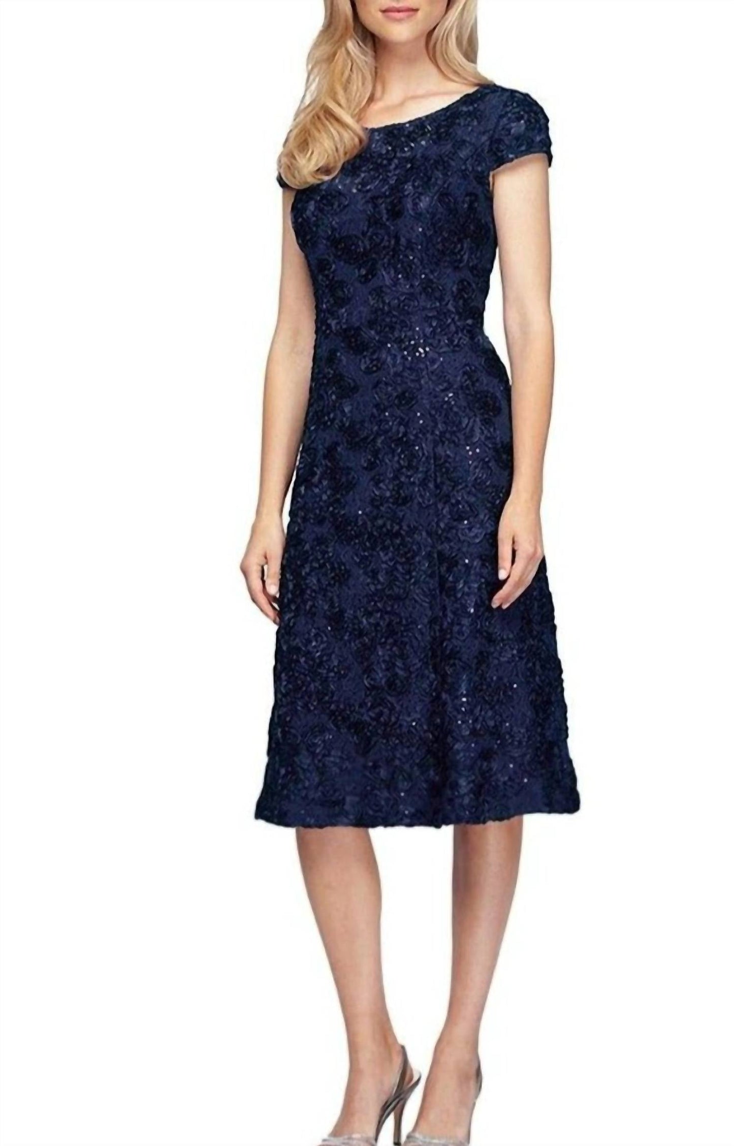 Alex Evenings - Cap Sleeve Rosette Lace Dress
