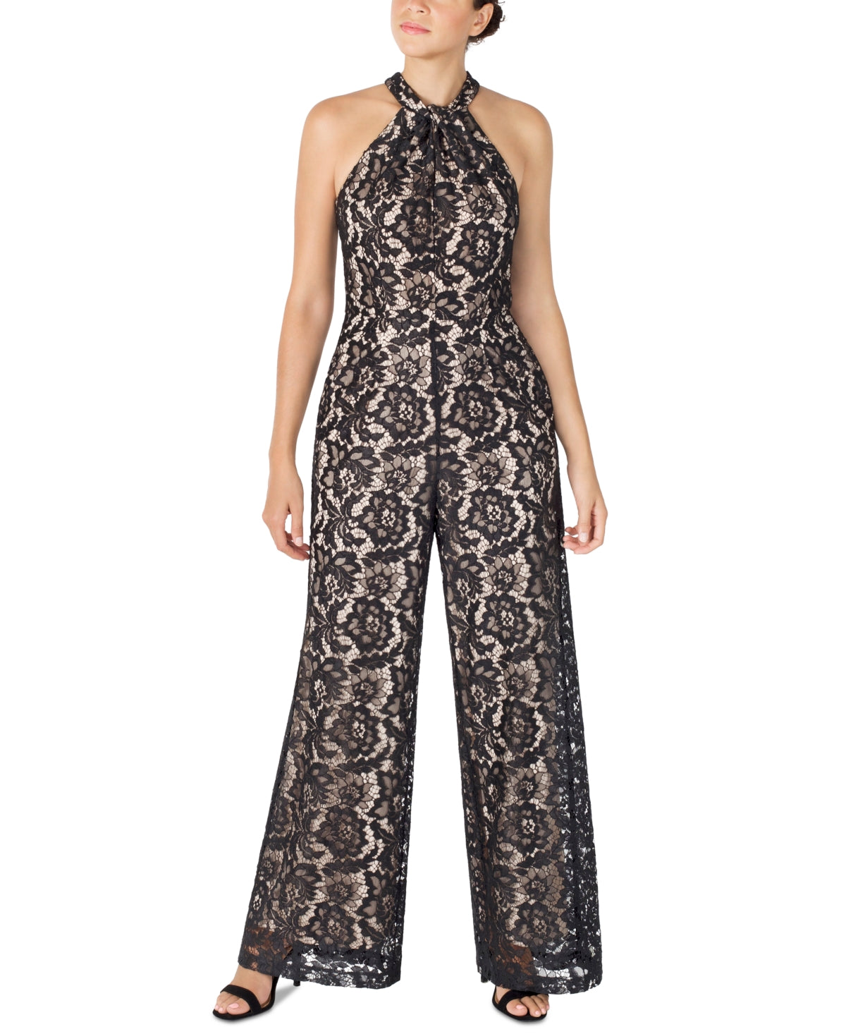 Julia Jordan Knot Neck Halter Lace Jumpsuit