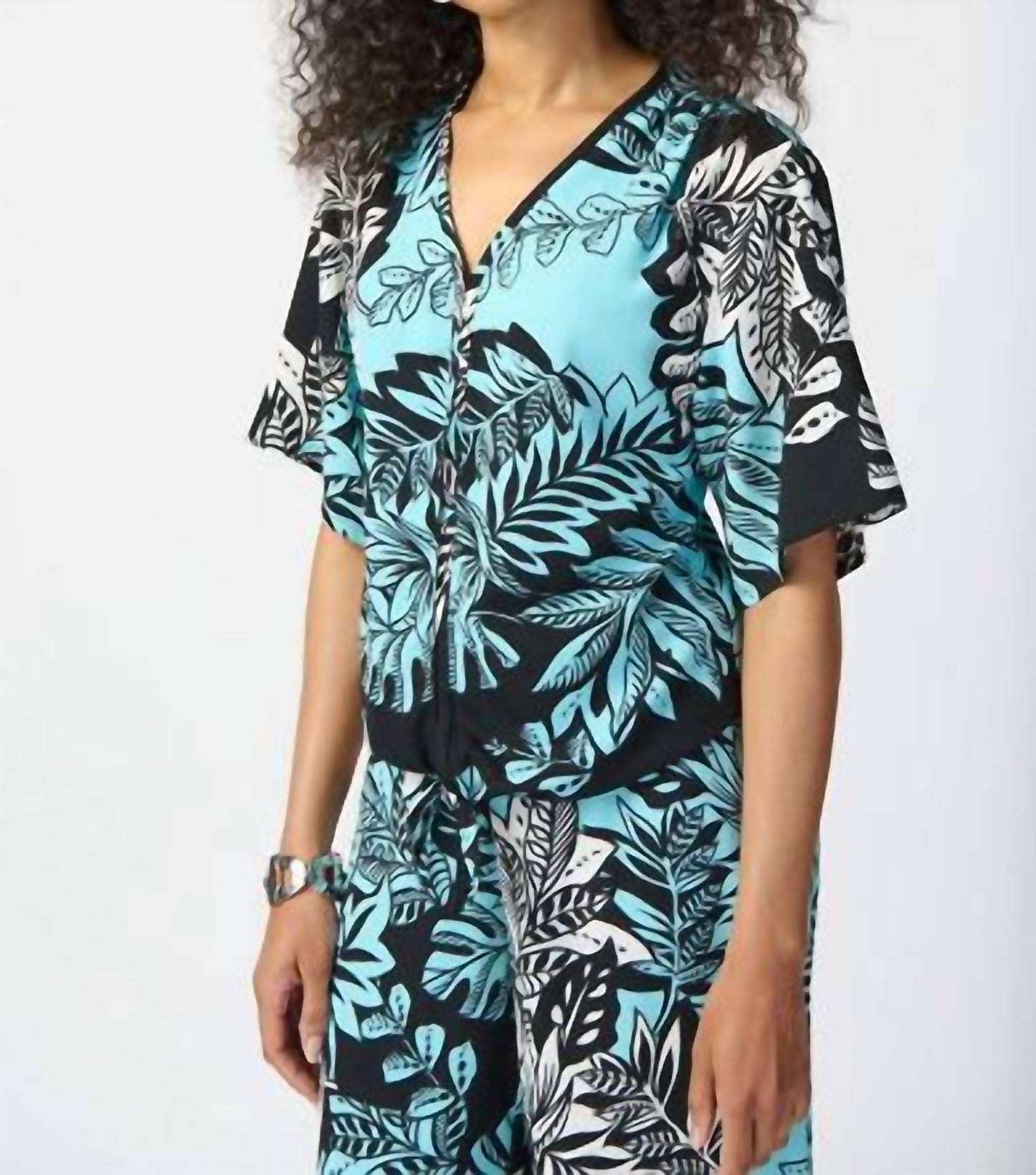 Joseph Ribkoff - Tropical Print Gauze Front Tie Top