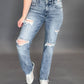 Judy Blue - Sandra Destroyed Mid Rise Straight Leg Jeans
