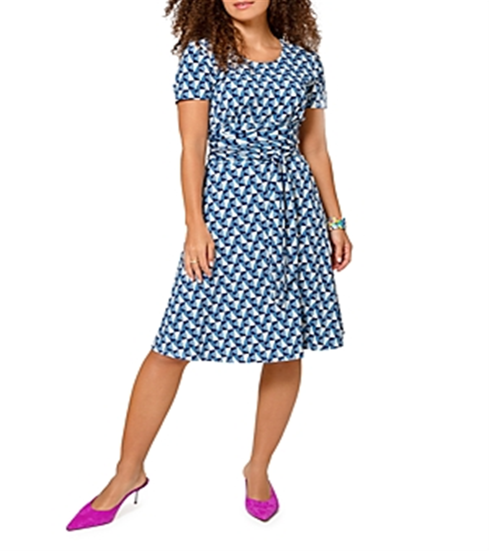 Leota Women's Brittany Dress in Sunrise Geo Sea of Belize Marshmallow Blue Size S