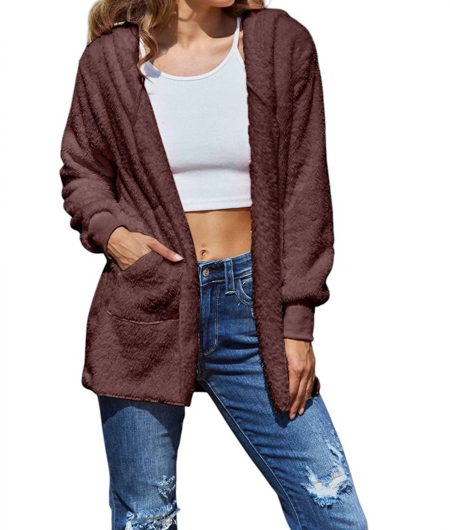 Double Take - Full Size Teddy Hooded Jacket with Pockets