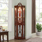 Corner Curio Cabinet With Lights, Adjustable Tempered Glass Shelves, Display Cabinet (E26 Light Bulb Not Included) - Mirrored / Walnut