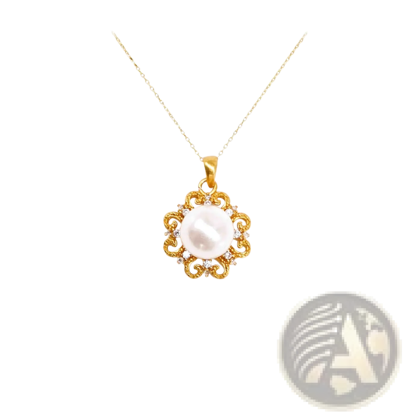 24k Gold Sun and Pearl Floral Pendant Necklace