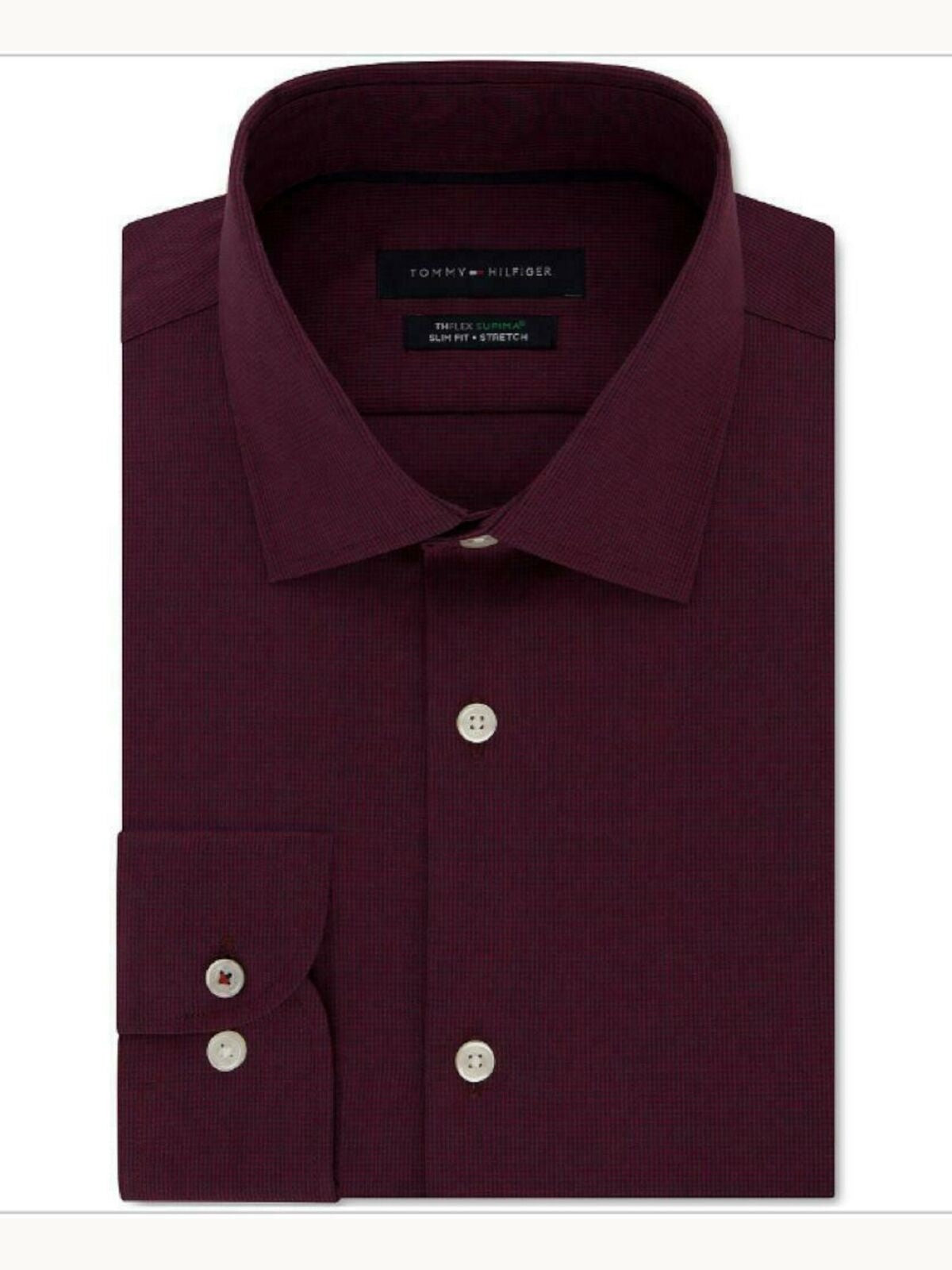 Tommy Hilfiger Men's Slim-Fit Non-Iron Stretch Dress Shirt Cherry Size 17.5x34-35