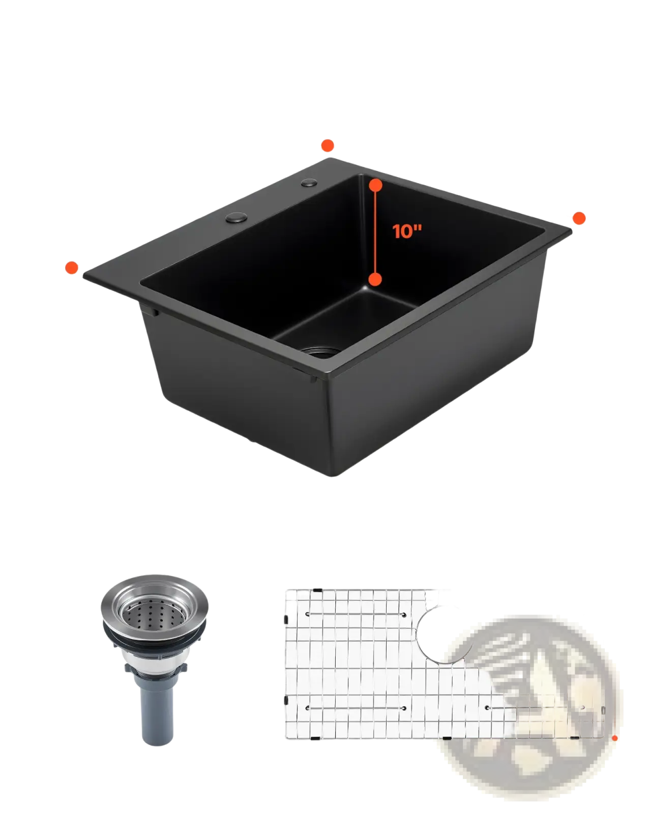 25 Inch Granite Kitchen Sink Single Bowl Drop-in Basin