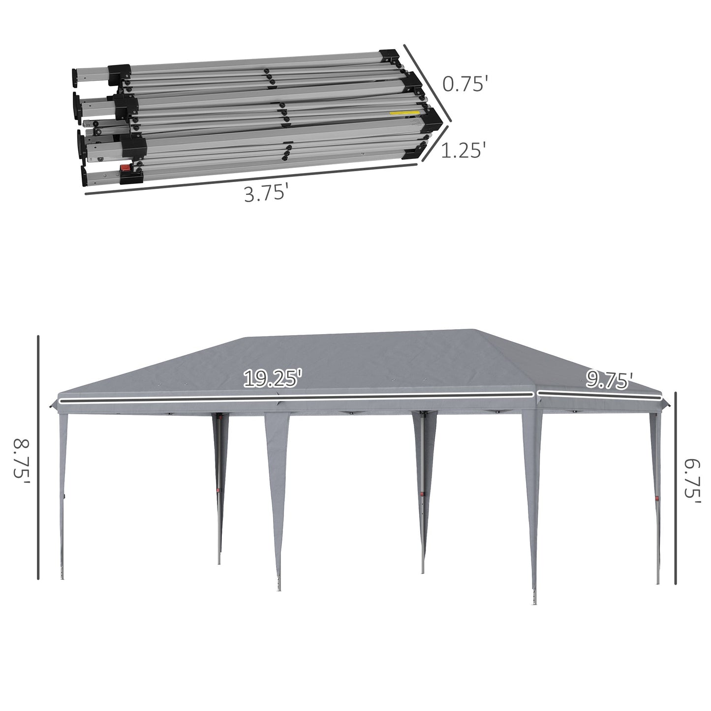 Outsunny 10' x 20' Pop Up Canopy Tent Heavy Duty Steel Frame Gray