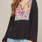 Andree By Unit - Embroidered Plaid Babydoll Top