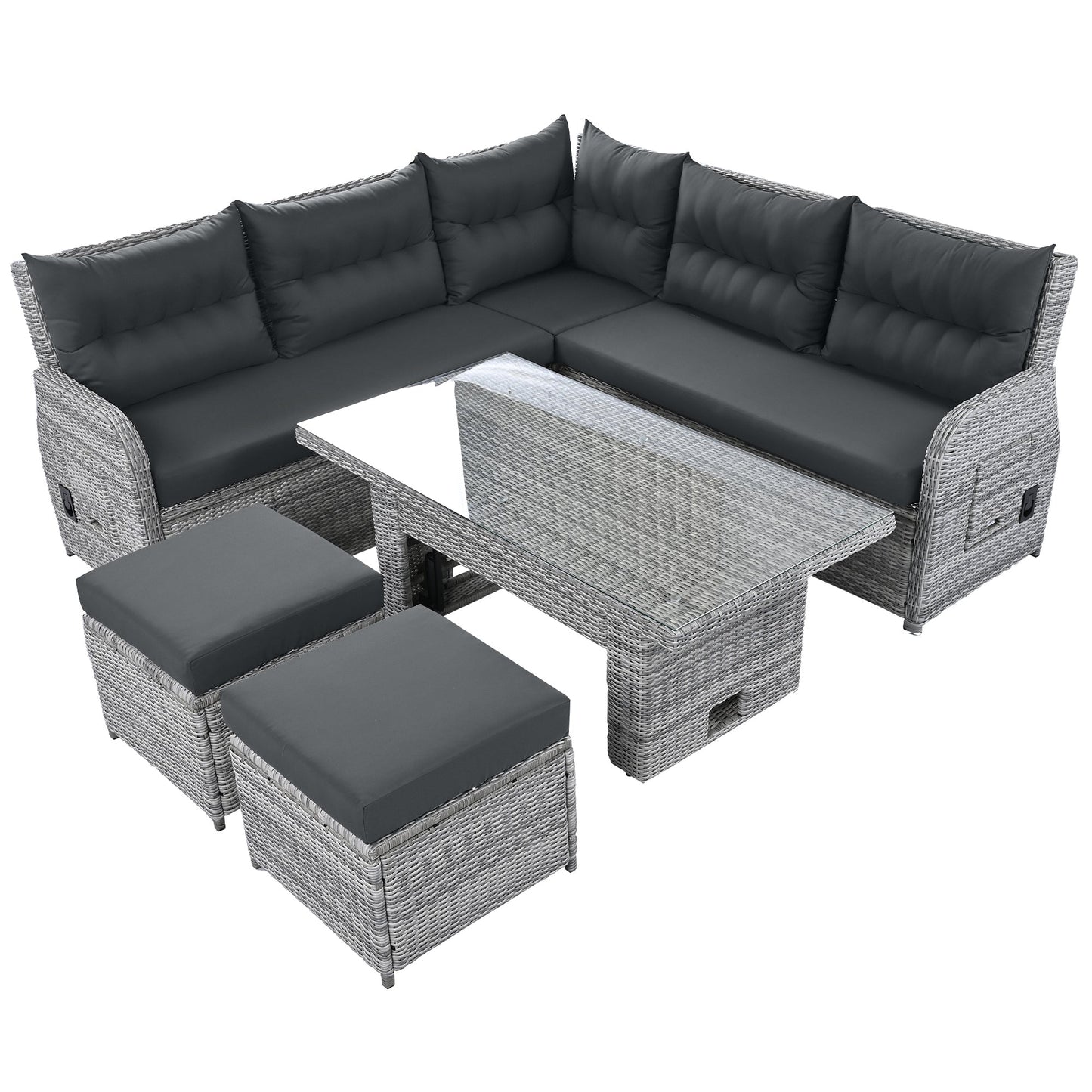 Outdoor Furniture Set Patio Rattan with Recliners and Tables