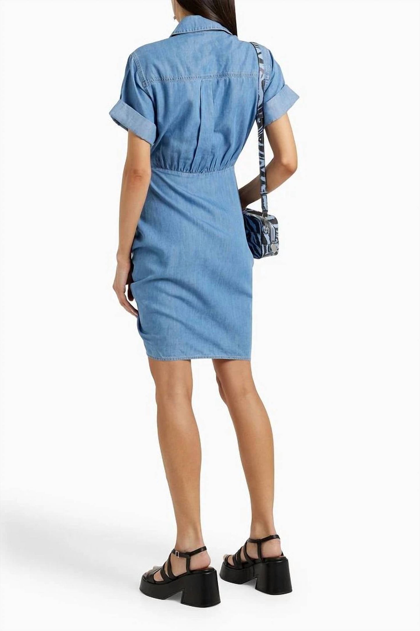 Veronica Beard - Hensley Ruched Mini Shirt Denim Dress