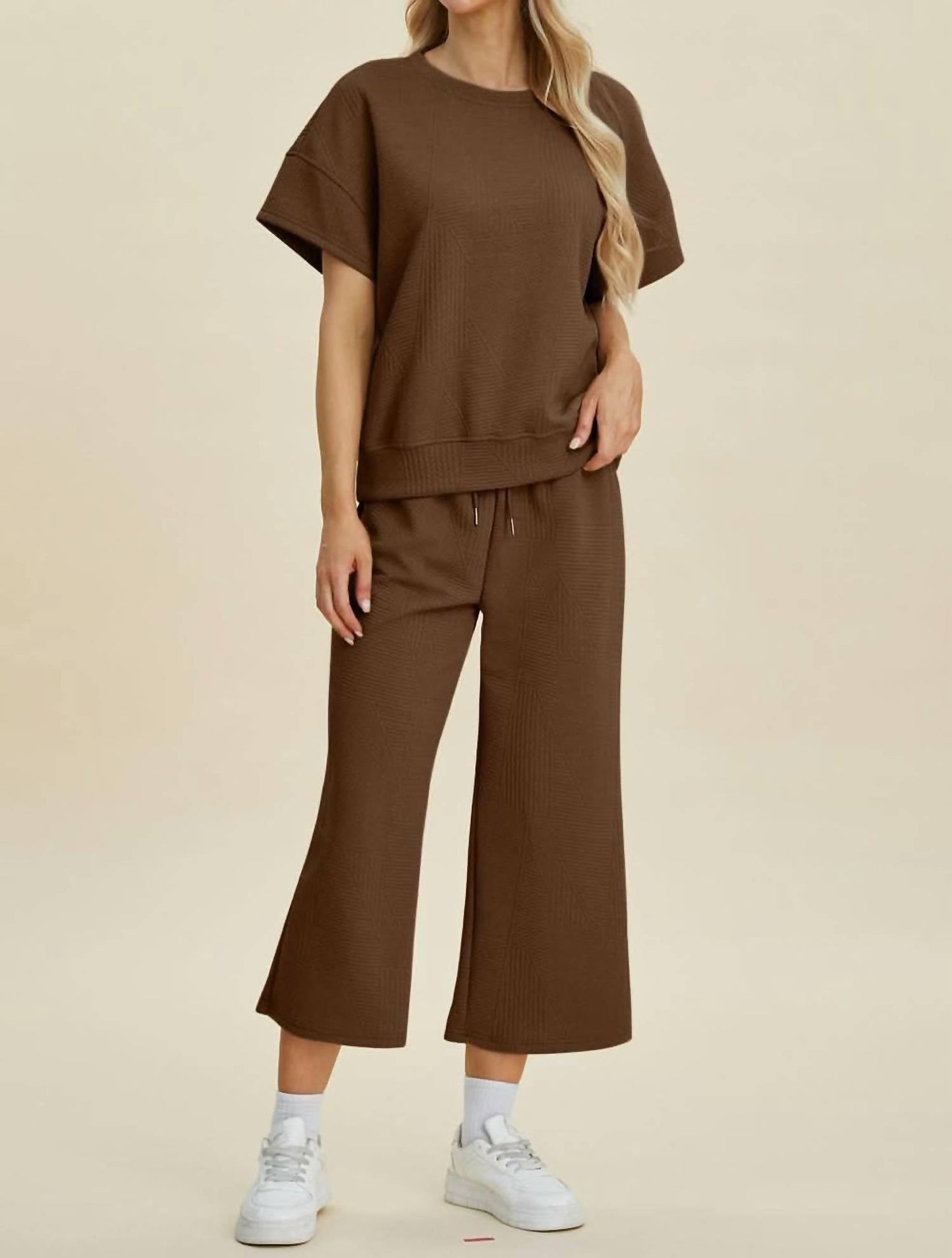 Double Take - Texture Top And Pants Set