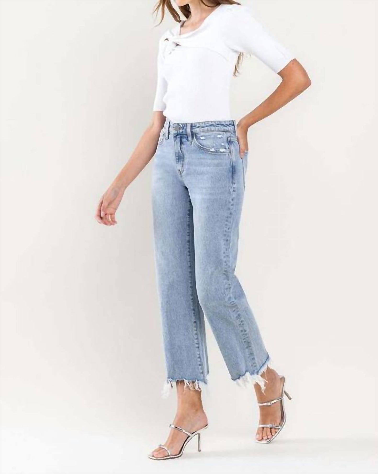 Vervet By Flying Monkey - High Rise Distressed Hem Crop Dad Jeans