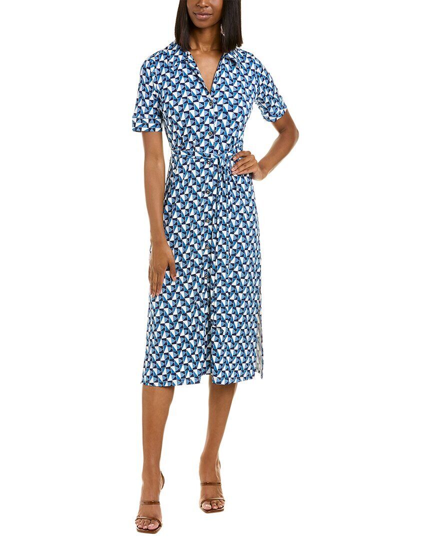 Leota Women's Jade Shirt Dress in Sunrise Geo Sea of Belize Marshmallow Medium Lord & Taylor Blue Size M