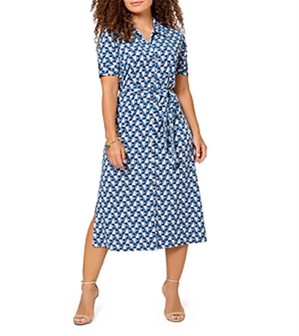 Leota Women's Jade Shirt Dress in Sunrise Geo Sea of Belize Marshmallow Medium Lord & Taylor Blue Size M