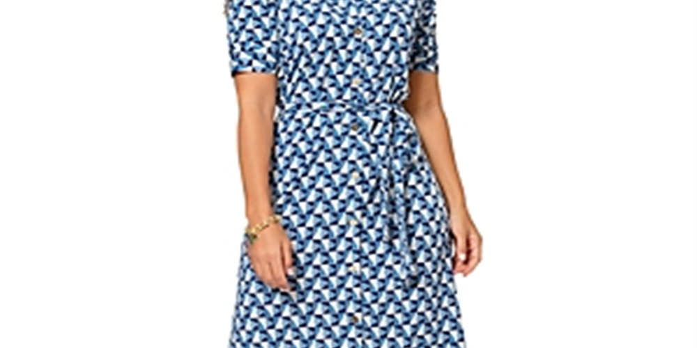 Leota Women's Jade Shirt Dress in Sunrise Geo Sea of Belize Marshmallow Medium Lord & Taylor Blue Size M