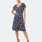 Leota Women's Sweetheart Faux Wrap Flutter Sleeve Dress Blue Size Large