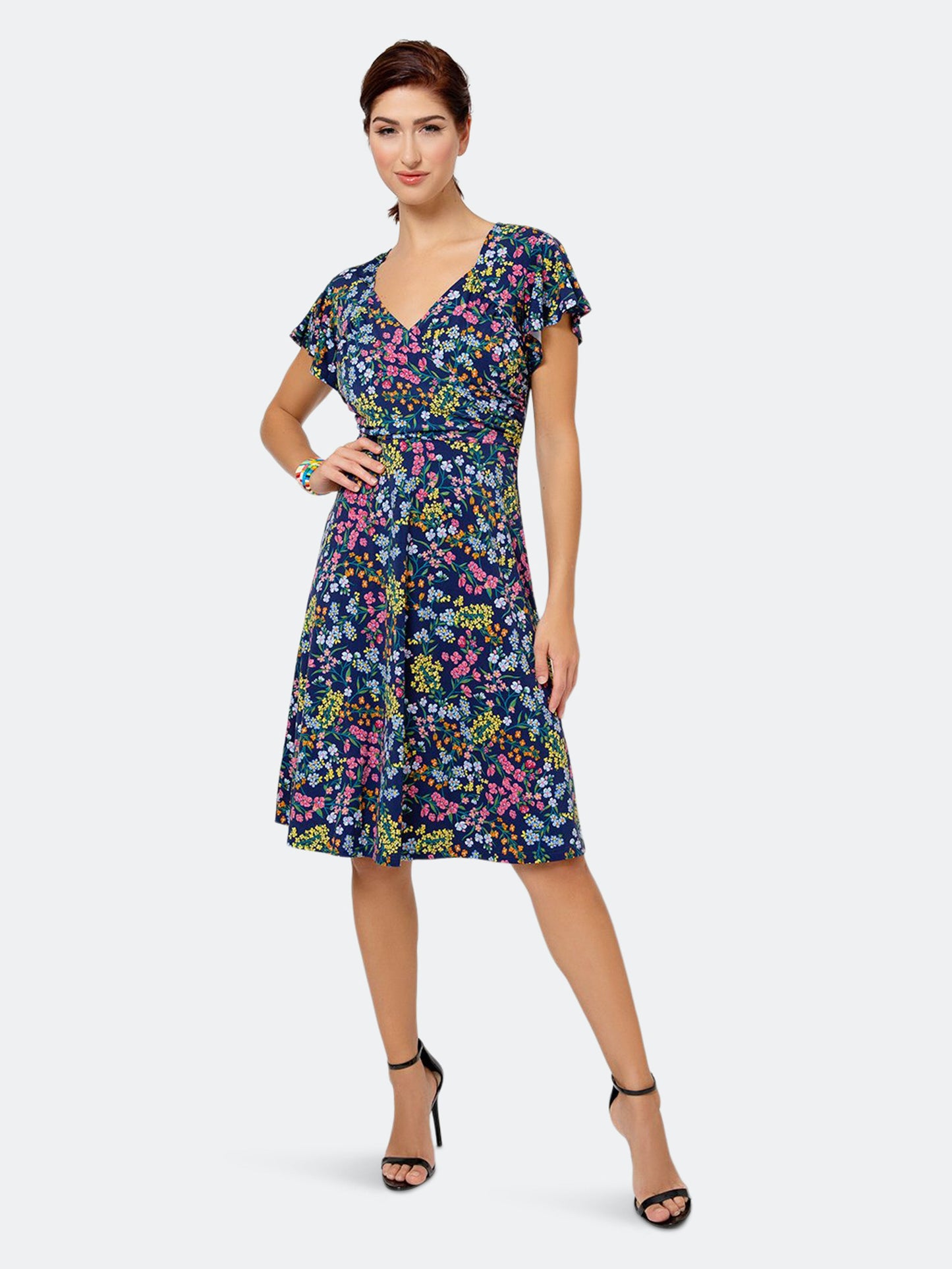 Leota Women's Sweetheart Faux Wrap Flutter Sleeve Dress Blue Size Large