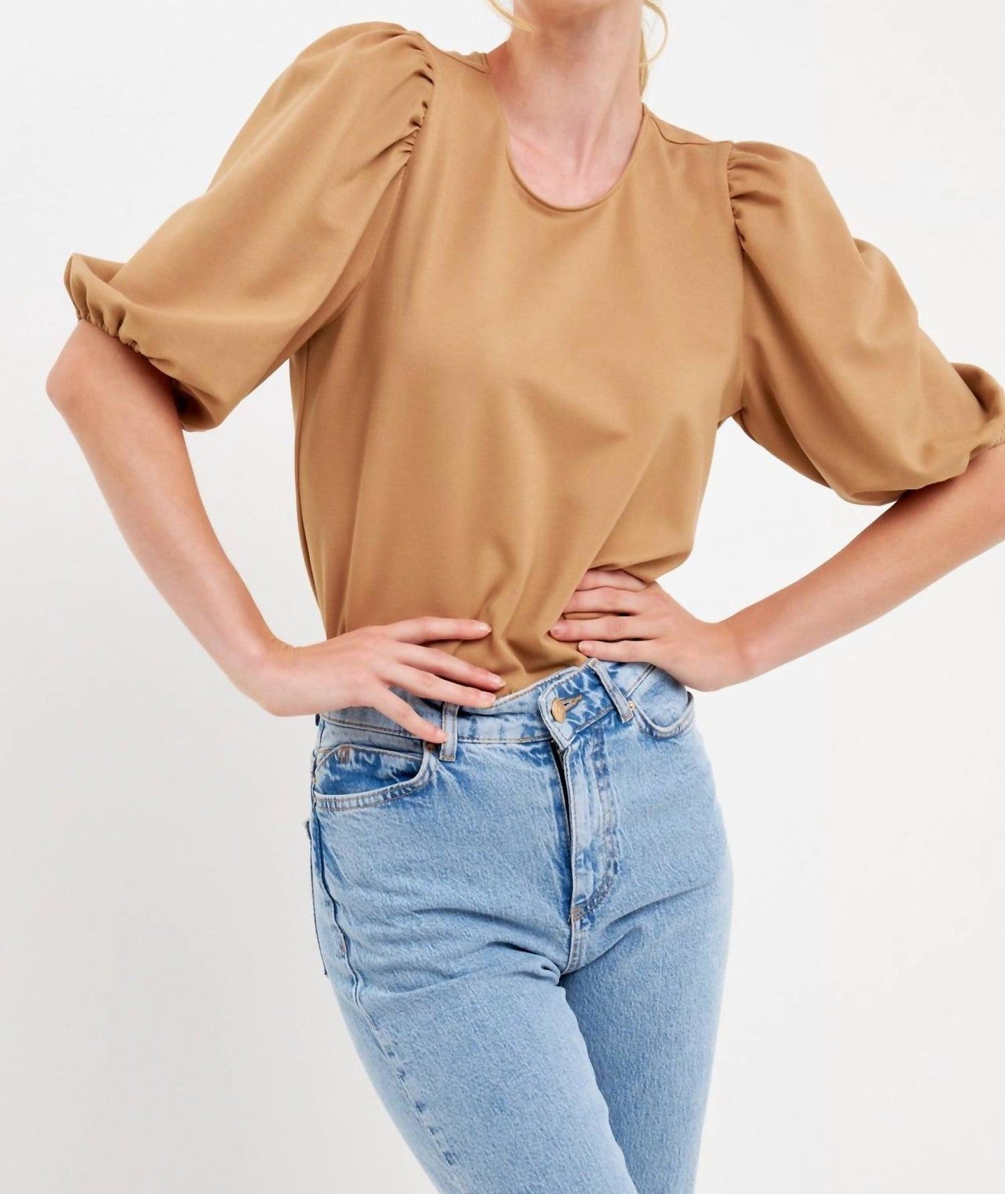2.7 August Apparel - Macie Ponte Puff Sleeve Top