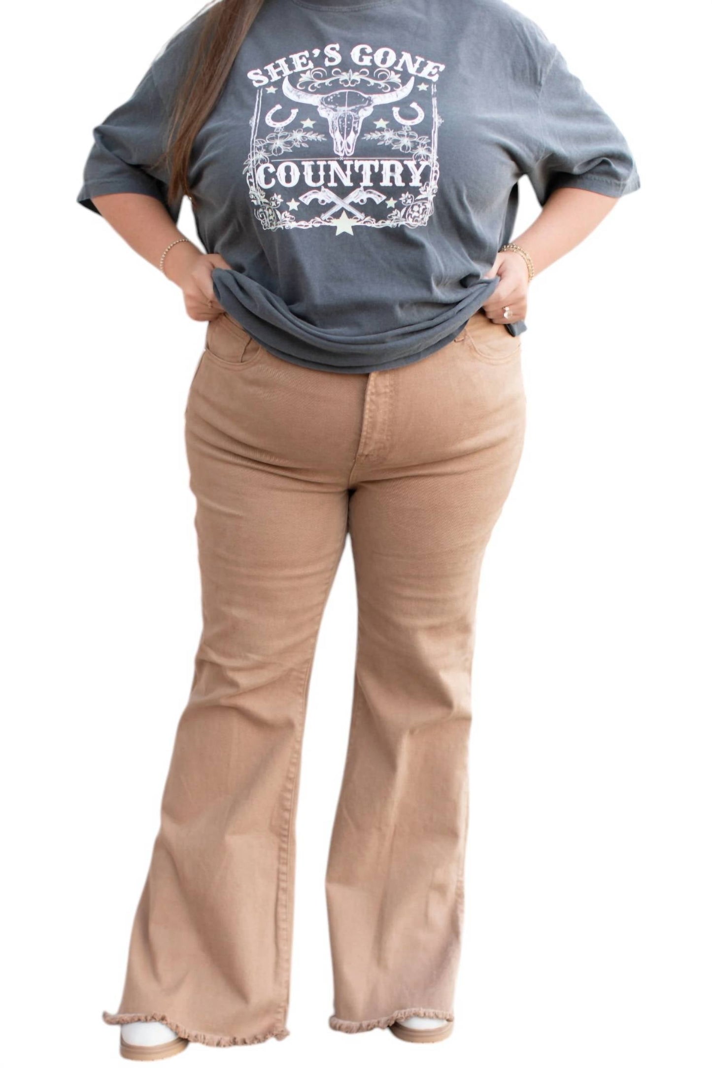 Risen - High Rise Side Slit Flare Jeans Plus Size
